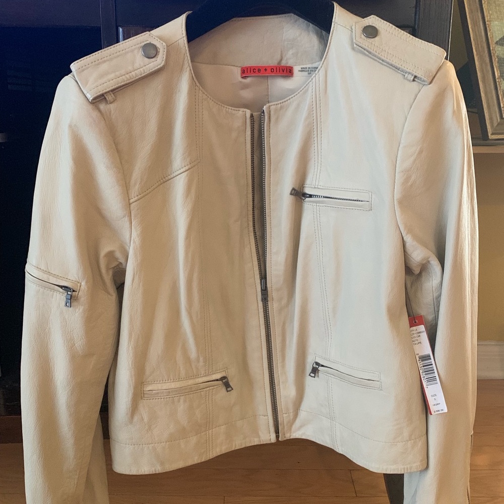 Alice + Olivia cream leather jacket